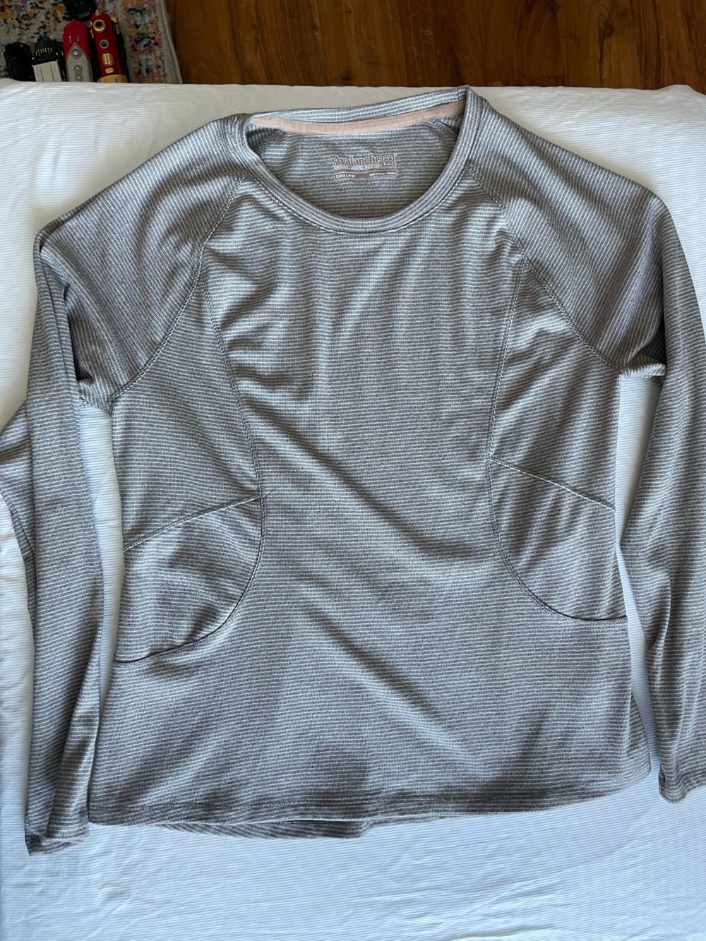 Avalanche Ribbed Gray Long Sleeve Top with Front Pocket Accents
